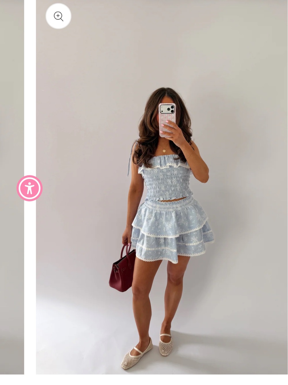 Light Blue Smocked Ruffle Tiered Mini Skirt and tank set